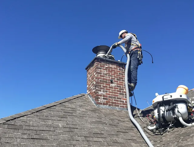 Dedicated Bethel Chimney Sweep team member cleaning a chimney in Bethel, CT