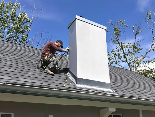 Bethel Chimney Sweep team member finishing chimney construction in Bethel, CT