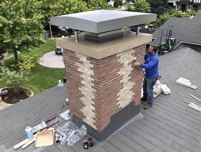 Bethel Chimney Sweep team working on a custom chimney remodel in Bethel, CT